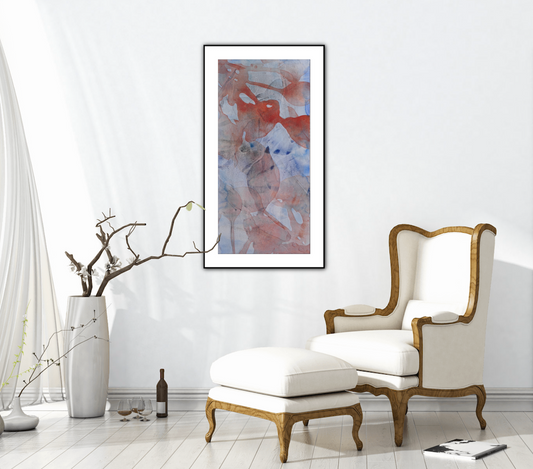 Puddles, Traces and Pieces, Blau -Rot, ca. 80 x 30 cm