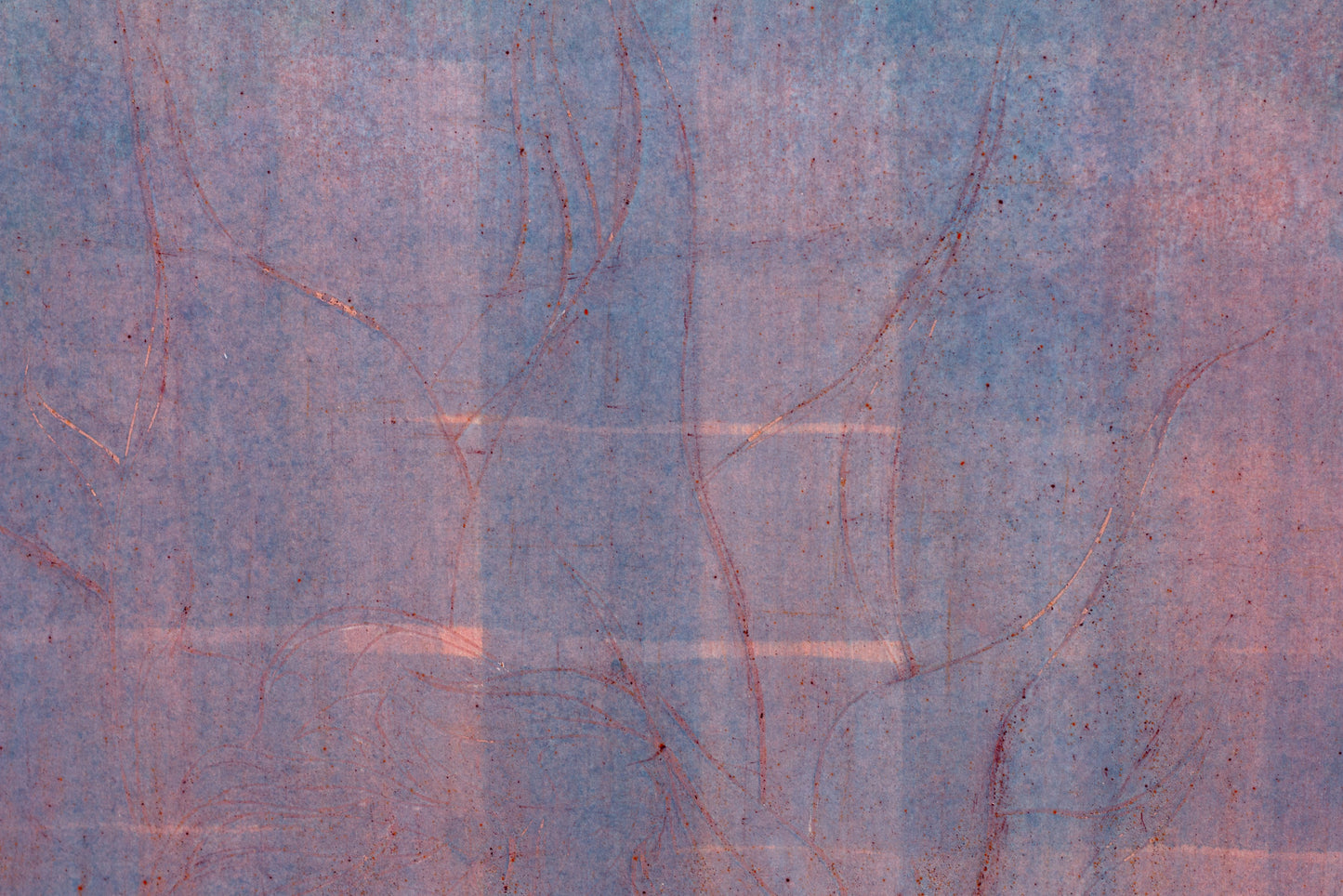 Abstraktes Kunstwerk einer Sonnenblume in zarten Blau-, Rosa- und Violetttönen mit feinen, geschwungenen Linien – Abstract artwork of a sunflower in soft blue, pink and violet shades with delicate flowing lines.