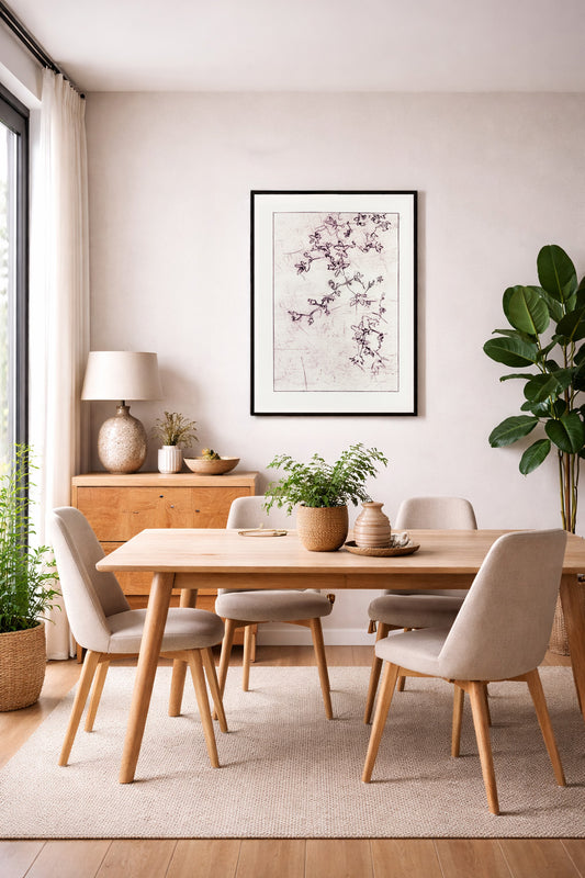 Begegnung 1 Weissblütiger Steinbrech, violett,  Bild 44 x 62 cm, Blatt 55 x 76 cm
