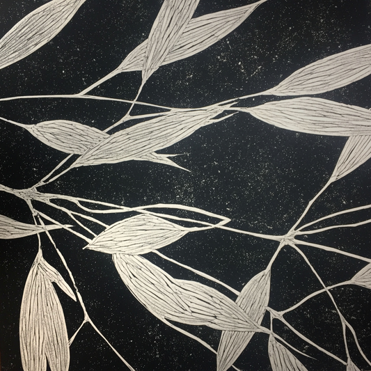 Flock-linolschnitt_sternenhimmel_schwarz_weiss_kontrastreich