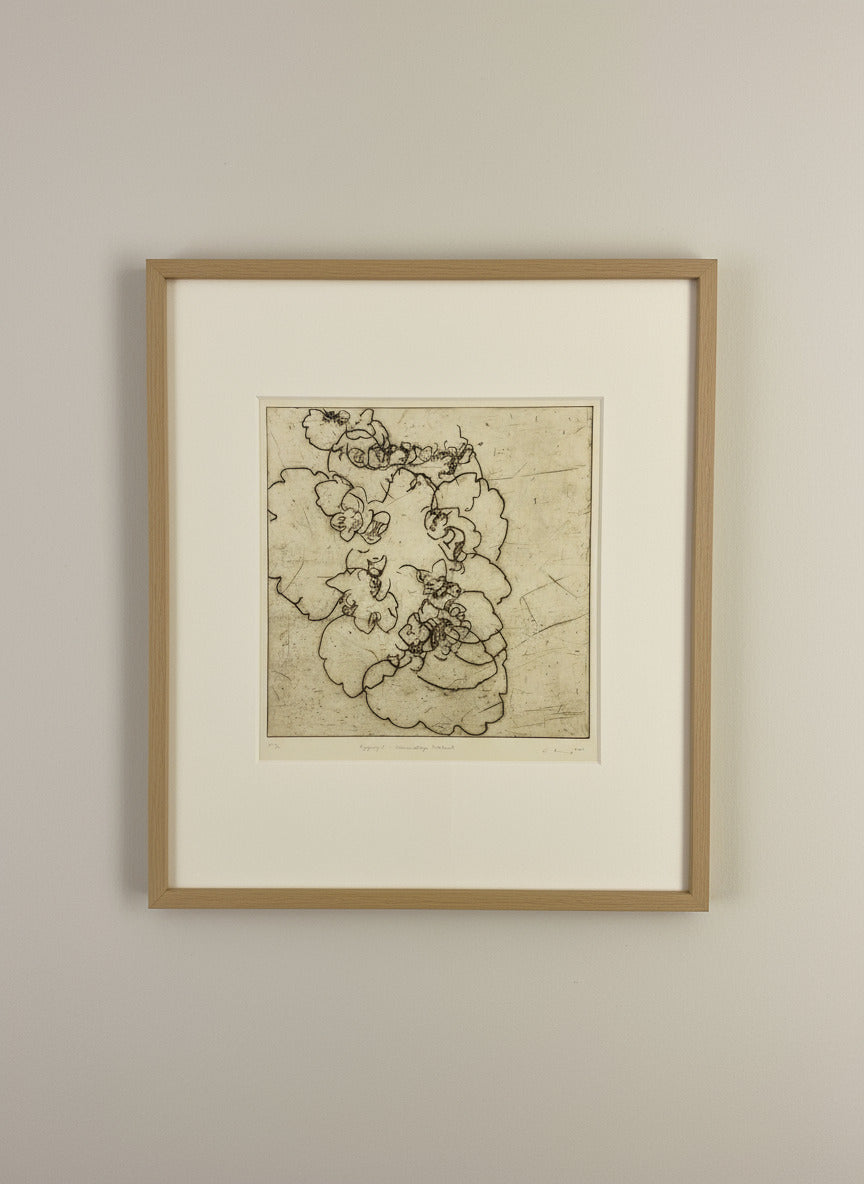 wechselseitiges Milzkraut, Kaltnadelradierung, feine, dynamische Linie, leichter Sepiaton